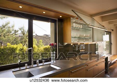 Modern Kitchen Cupboards View Large Photo Image Stock Photograph - Modern Kitchen Cupboards. Fotosearch