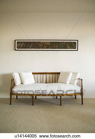 Wood Couch with White Cushions View Large Photo Image Stock Photography - Wood Couch with White Cushions. Fotosearch