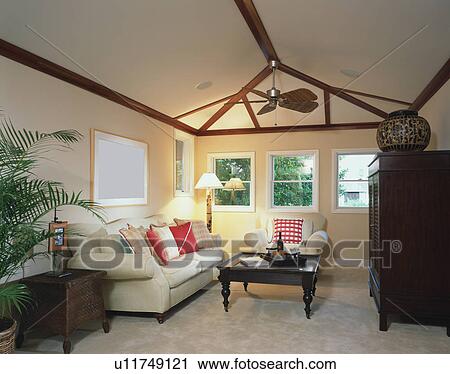 Stock Image - Contemporary Living Room in Coastal Home. Fotosearch