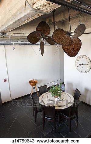 Stock Image - High angle view of kitchen sitting area. Fotosearch