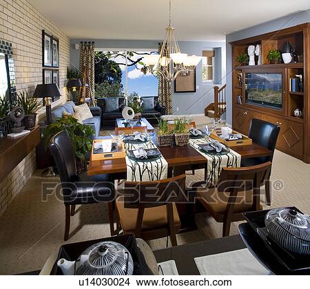 Interior of contemporary dining room and living room View Large Photo Image Picture - Interior of contemporary dining room and living room. Fotosearch