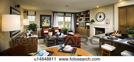 Stock Image - Interior of contemporary dining room and living room. Fotosearch