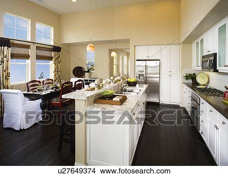 Picture - Interior of contemporary kitchen and dining room. Fotosearch