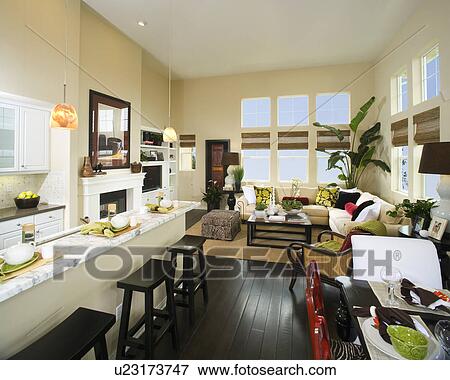 Stock Photo - Kitchen dining room and living room. Fotosearch