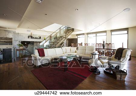 Stock Image - Wide angle of modern living room. Fotosearch