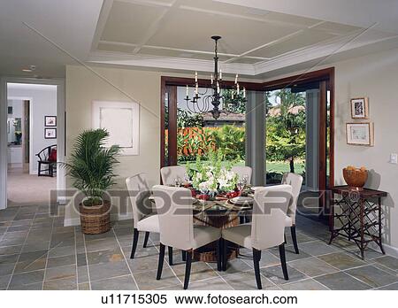 Contemporary dining room in coastal home View Large Photo Image Stock Photography - Contemporary dining room in coastal home. Fotosearch
