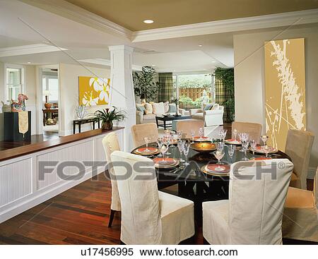 Stock Photography - Contemporary Dining Room in Coastal Home. Fotosearch