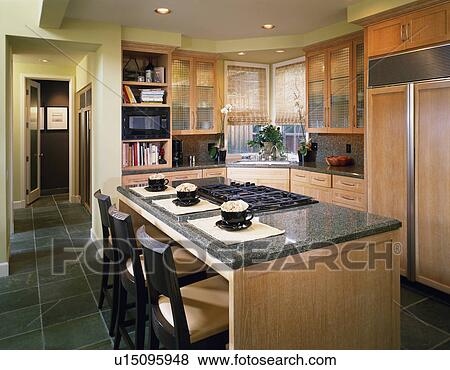Stock Photo - Contemporary Kitchen with Island. Fotosearch