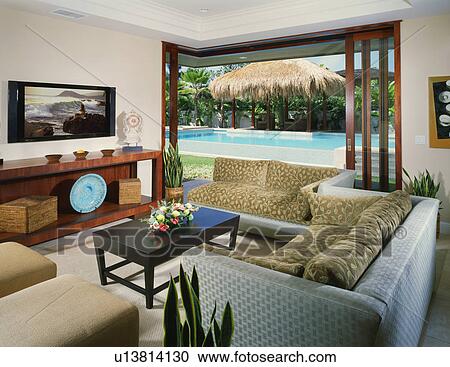 Contemporary Living Room in Coastal Home View Large Photo Image Stock Image - Contemporary Living Room in Coastal Home. Fotosearch