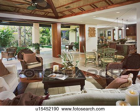 Stock Image - Contemporary Living Room in Coastal Home. Fotosearch