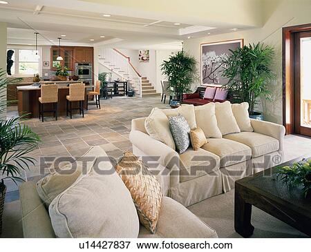 Contemporary Living Room in Coastal Home View Large Photo Image Stock Photo - Contemporary Living Room in Coastal Home. Fotosearch