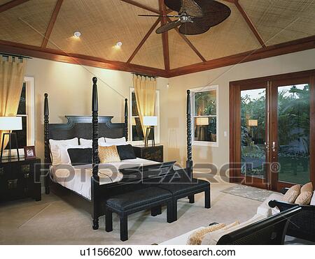 Stock Image - Contemporary Master Bedroom in Coastal Home. Fotosearch