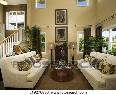 Inviting Living Room with White Sofas View Large Photo Image Stock Photograph - Inviting Living Room with White Sofas. Fotosearch