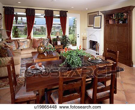 Living/Dining Room with Large Wood Table View Large Photo Image Stock Photo - Living/Dining Room with Large Wood Table. Fotosearch