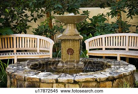 Benches and Fountain in Home Courtyard View Large Photo Image Stock Photography - Benches and Fountain in Home Courtyard. Fotosearch