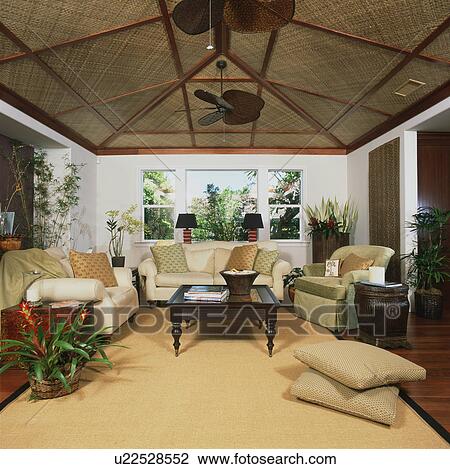 Stock Image - Contemporary Living Room in Coastal Home. Fotosearch
