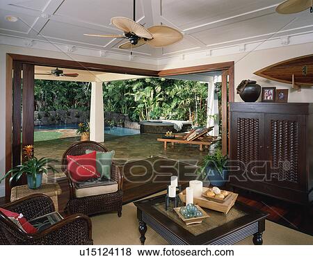 Stock Photo - Contemporary Living Room in Coastal Home. Fotosearch