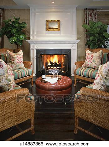 Stock Photograph - Contemporary Sitting Room with Fireplace. Fotosearch