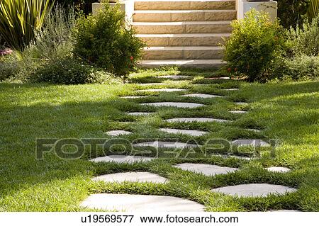 Stone Path through Lawn View Large Photo Image Stock Photo - Stone Path through Lawn. Fotosearch