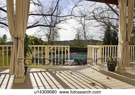 Traditional Back Porch Overlooking Pool View Large Photo Image Stock Image - Traditional Back Porch Overlooking Pool. Fotosearch
