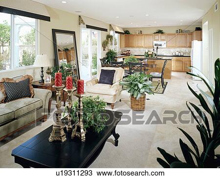 Traditional Living Room and Kitchen View Large Photo Image Stock Image - Traditional Living Room and Kitchen. Fotosearch