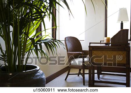 Whicker Office Chair and Desk View Large Photo Image Stock Image - Whicker Office Chair and Desk. Fotosearch