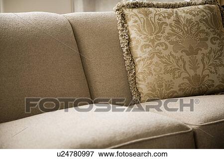 Detail of decorative pillow on couch. View Large Photo Image Stock Photo - Detail of decorative pillow on couch.. Fotosearch