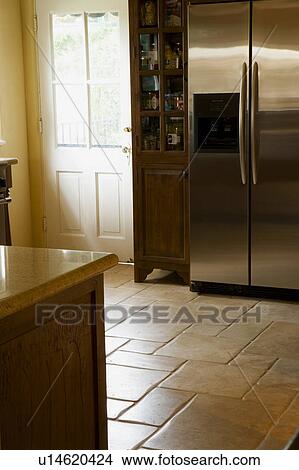 Traditional kitchen with tile floors View Large Photo Image Picture - Traditional kitchen with tile floors. Fotosearch