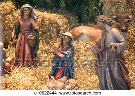 Picture - Cresche scene of the birth of Jesus in the manger. Fotosearch