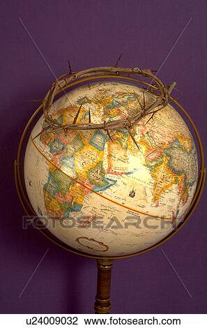 Crown of thorns on top of world globe View Large Photo Image Stock Image - Crown of thorns on top of world globe. Fotosearch