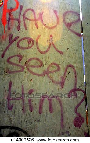 Stock Photograph - Have you seen Him - Religious Graffiti on skateboard ramp. Fotosearch