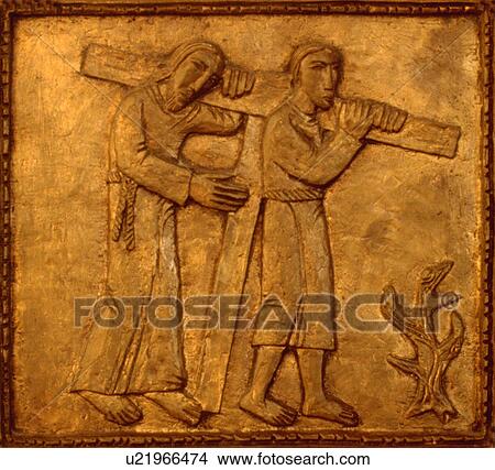 Stations of the Cross number five Jesus being helped with cross. Richfield Minnesota USA View Large Photo Image Picture - Stations of the Cross number five Jesus being helped with cross. Richfield Minnesota USA. Fotosearch