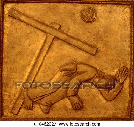 Stations of the Cross number nine Jesus falling over with cross. Richfield Minnesota USA View Large Photo Image Stock Photo - Stations of the Cross number nine Jesus falling over with cross. Richfield Minnesota USA. Fotosearch