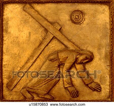 Stations of the Cross number seven Jesus falling with cross on back View Large Photo Image Stock Image - Stations of the Cross number seven Jesus falling with cross on back. Fotosearch