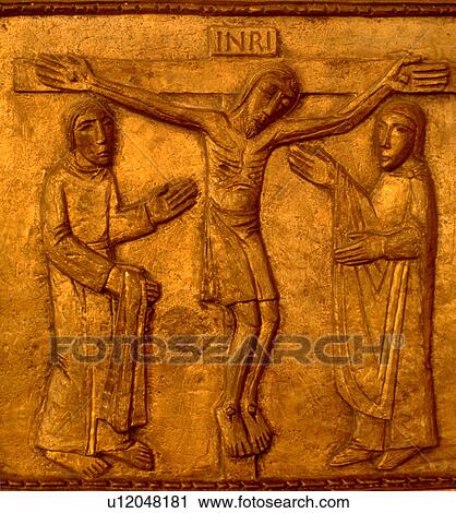 Stock Image - Stations of the cross number twelve Jesus crucified on the cross. Richfield Minnesota USA. Fotosearch