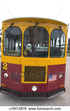 Stock Photograph - Tourist trolley. Clearwater Beach Tampa Bay Area Florida USA. Fotosearch