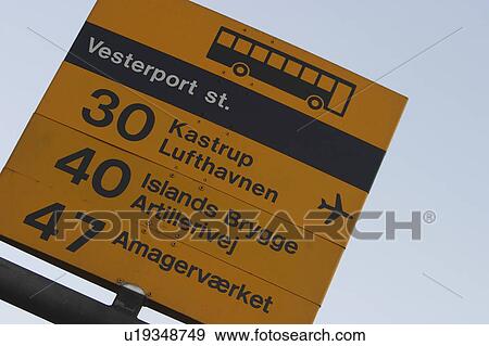 Stock Photo - Arrows, Close-Up, Caution, Bus Stop, Advice. Fotosearch