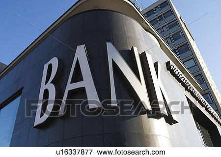 Stock Photo - Bank, Building, Building Exterior, Business, Clear Sky. Fotosearch