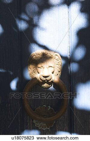 Stock Image - Blue, Close-Up, Circle, Brass, Animal Head. Fotosearch