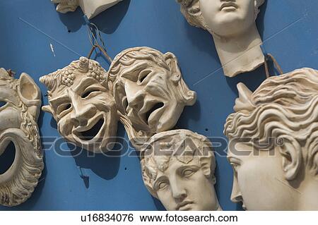 Stock Photograph - Blue, Close-Up, Colored Background, Comedy Mask, Crying. Fotosearch