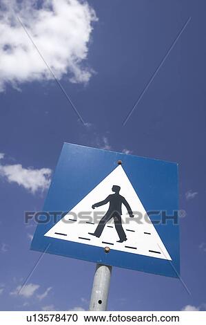 Stock Image - Blue, Cloud, Crossing Sign, Day, Information Sign. Fotosearch