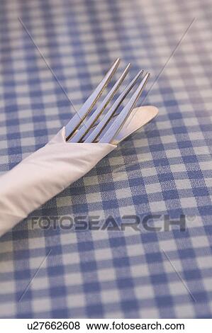 Stock Photo - Checked, Close-Up, Fork, Indoors. Fotosearch