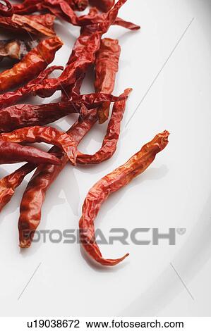 Stock Image - Chili Pepper, Close-Up, Dried Food, Indoors, Large Group Of Objects. Fotosearch