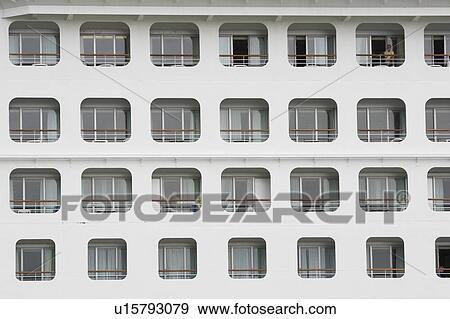 Stock Photo - Close-Up, Cruise Ship, Day, Full Frame, Glass. Fotosearch