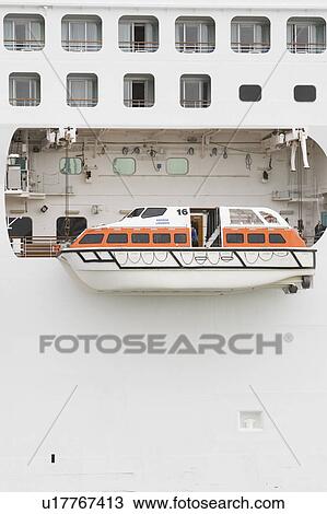 Stock Image - Close-Up, Cruise Ship, Day, Glass, Lifeboat. Fotosearch