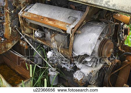 Stock Photograph - Close-Up, Damaged, Day, Engine, Equipment. Fotosearch
