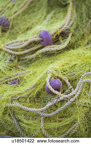 Stock Image - Close-Up, Fishing Nets, Green, Implement, Intertwined. Fotosearch