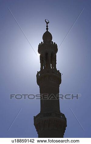 Stock Image - Dusk, High Section, Islam, Minaret. Fotosearch
