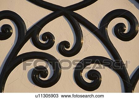 Stock Image - Pattern, Shadow, Wall, Wrought Iron, Backgrounds. Fotosearch