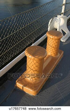 Stock Photo - ship, railing, girders, controls, deck, detail. Fotosearch